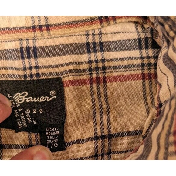 Vintage Eddie Bauer Plaid Button-Down Shirt Size L Brown Tan - Picture 3 of 6